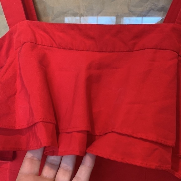 Jill Stuart | Red Frida Ruffle Hem Silk Cotton Blend Pockets Dress NWOT Size 0 - Picture 5 of 11